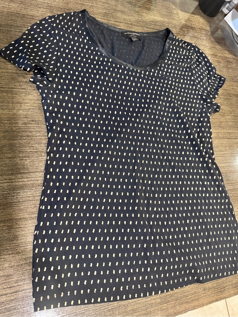 Banana Republic black Luxe Touch Short-Sleeve Top with Cream Dot Print